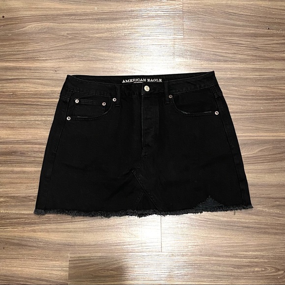AE High Waisted Festival Black Denim Skirt - Picture 3 of 6